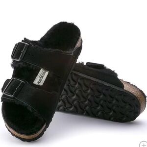 37| US 7 Birkenstock Black Suede Shearling Sandal -NWT